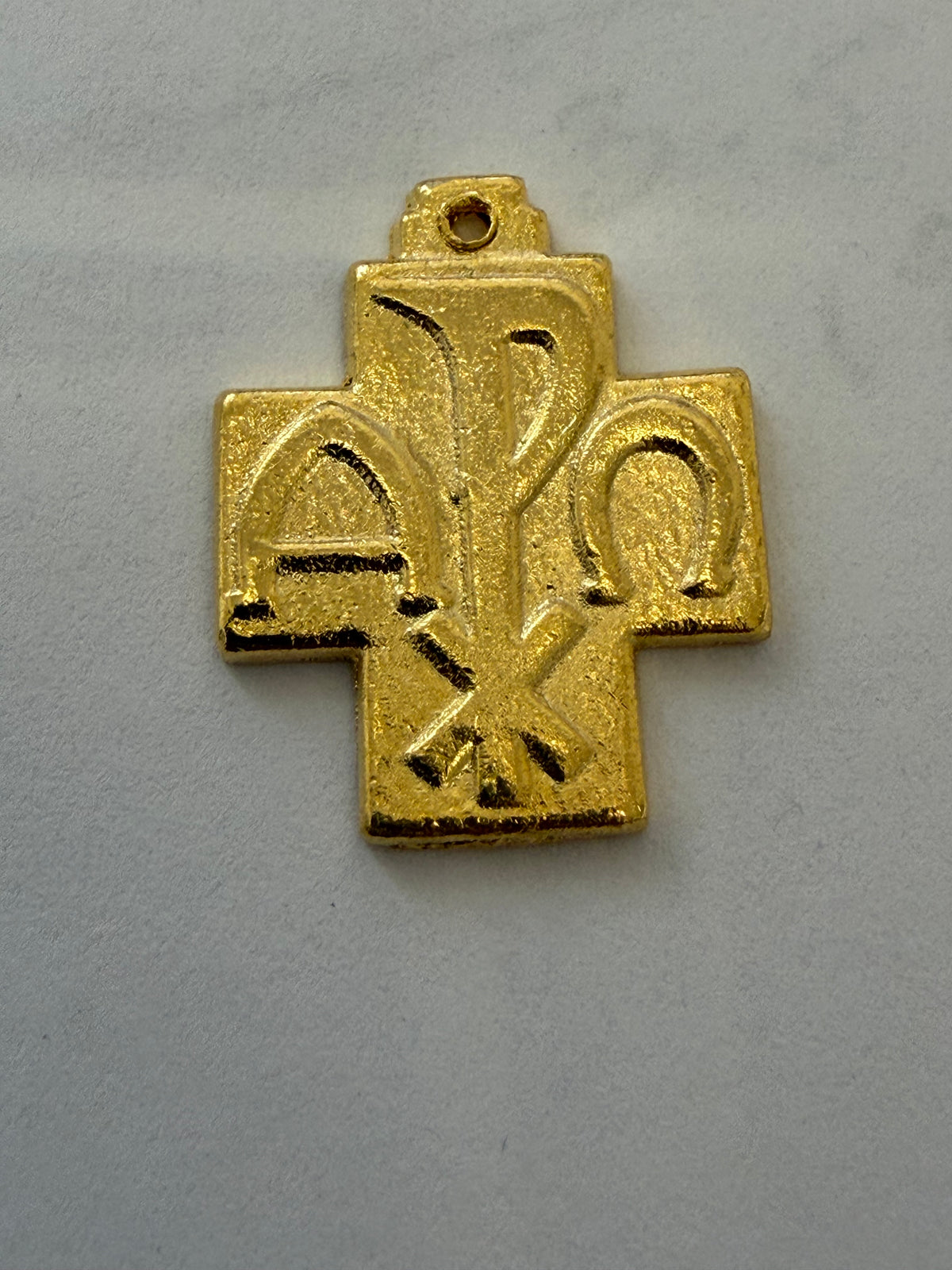 Gold-Tone Alpha Omega & Chi-Rho Cross Pendant – Christian Faith Symbol