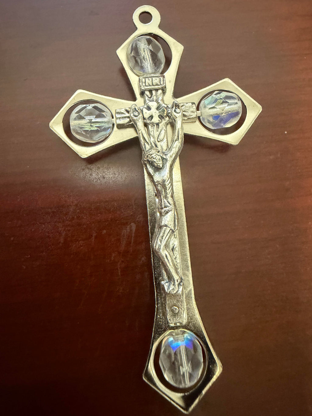 Christian Crucifix Cross with Decorative Stones – Jesus INRI Religious Keepsake & Faith Gift