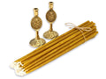 Set of 2 Theotokos Design Brass Candle Holders and 20 Pcs 100% Pure Beeswax Candles | Gift Pack | Prayer Corner | Home Altar | Baptism Gift