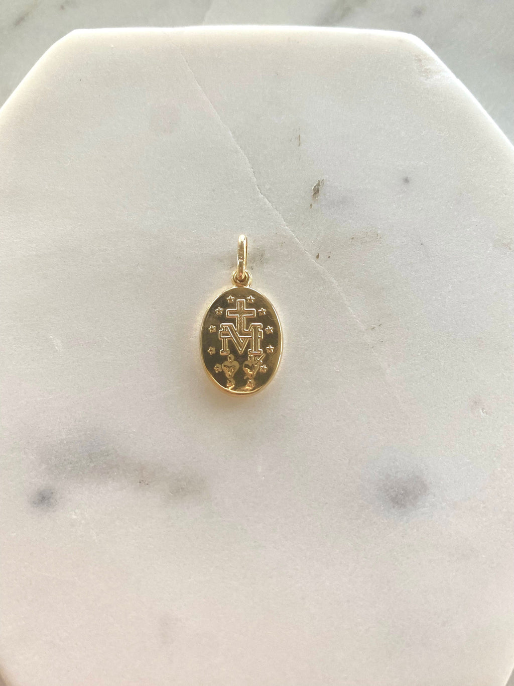 14K Gold Virgin Mary Oval Pendant Necklace, Religious Jewelry