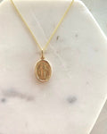 14K Gold Virgin Mary Oval Pendant Necklace, Religious Jewelry