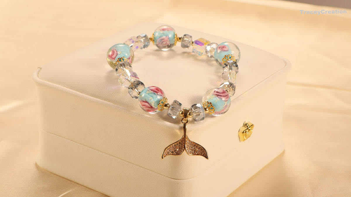 Blue Glaze Crystal Bracelet: Zircon Mermaid Charm