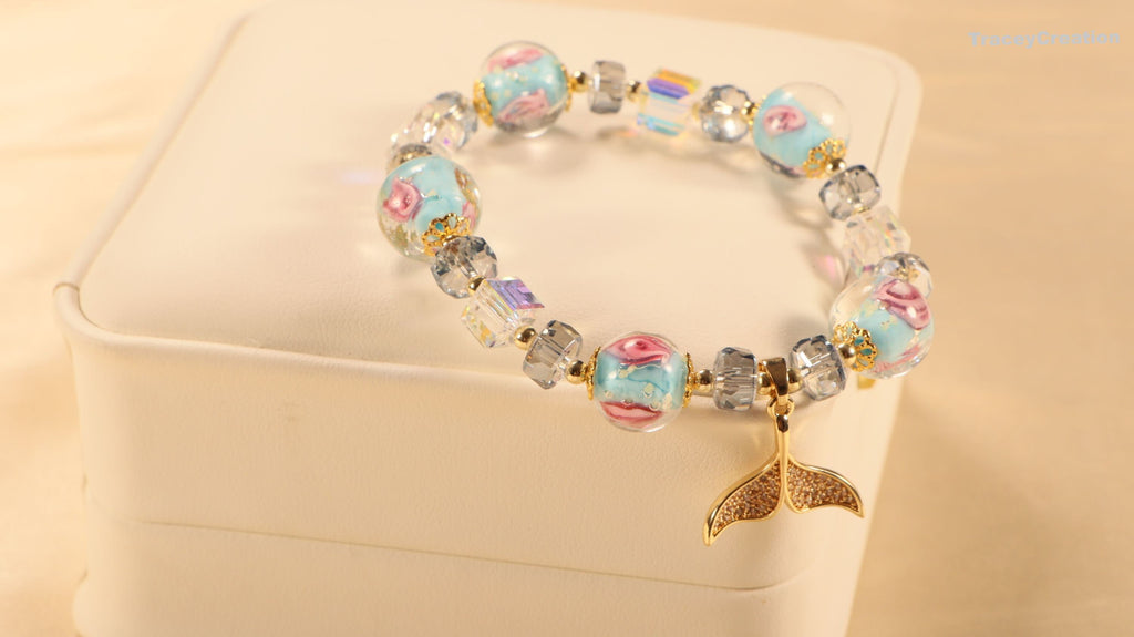 Blue Glaze Crystal Bracelet: Zircon Mermaid Charm