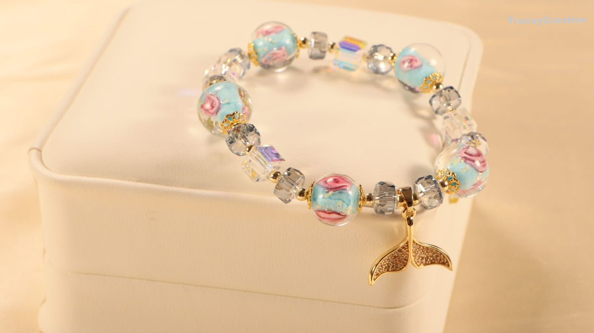 Blue Glaze Crystal Bracelet: Zircon Mermaid Charm