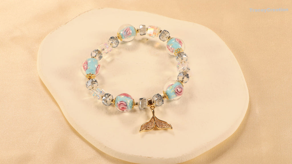Blue Glaze Crystal Bracelet: Zircon Mermaid Charm
