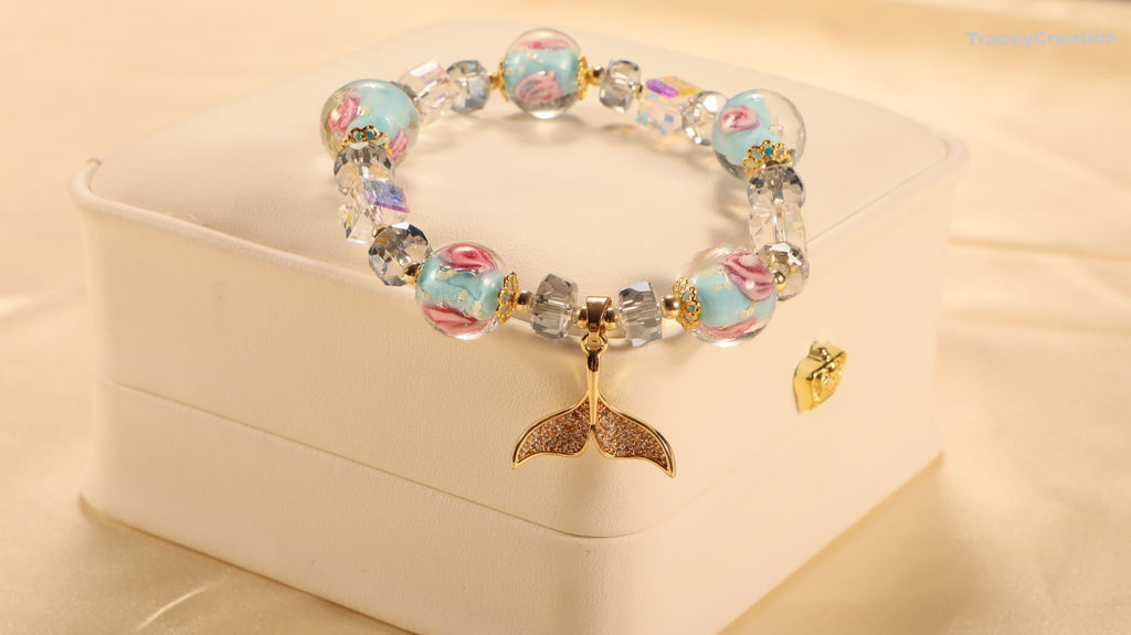 Blue Glaze Crystal Bracelet: Zircon Mermaid Charm