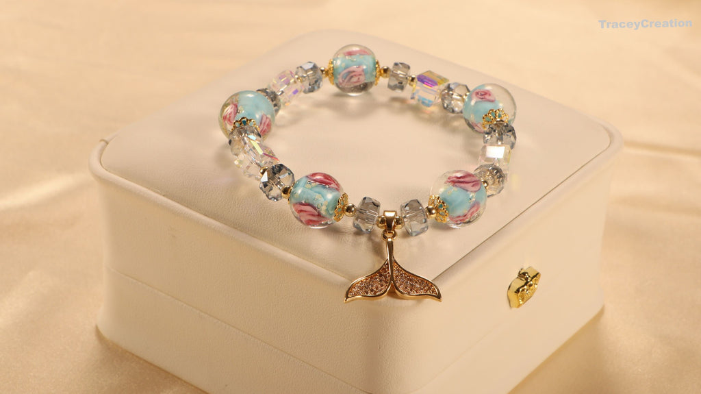 Blue Glaze Crystal Bracelet: Zircon Mermaid Charm