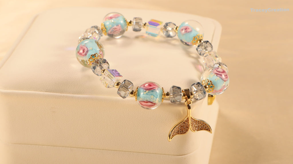 Blue Glaze Crystal Bracelet: Zircon Mermaid Charm