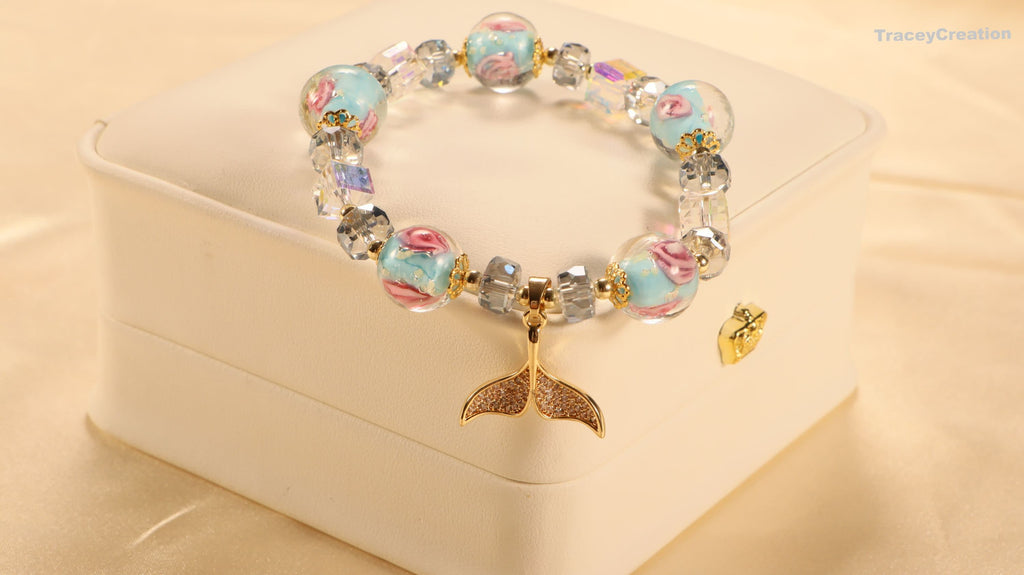 Blue Glaze Crystal Bracelet: Zircon Mermaid Charm