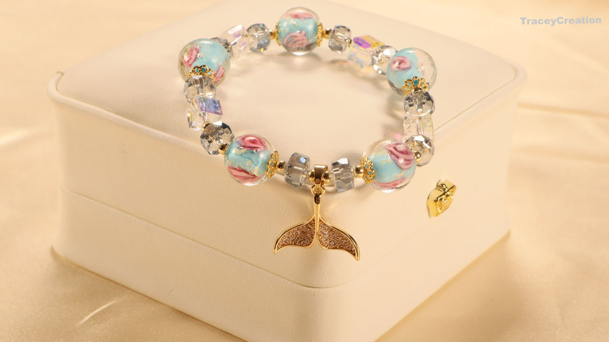 Blue Glaze Crystal Bracelet: Zircon Mermaid Charm