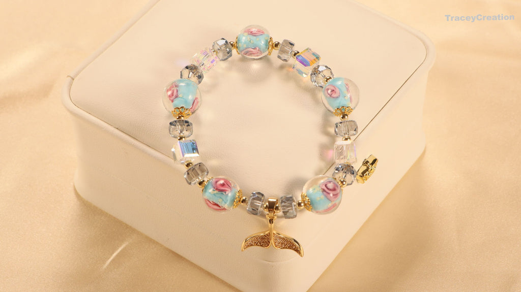 Blue Glaze Crystal Bracelet: Zircon Mermaid Charm