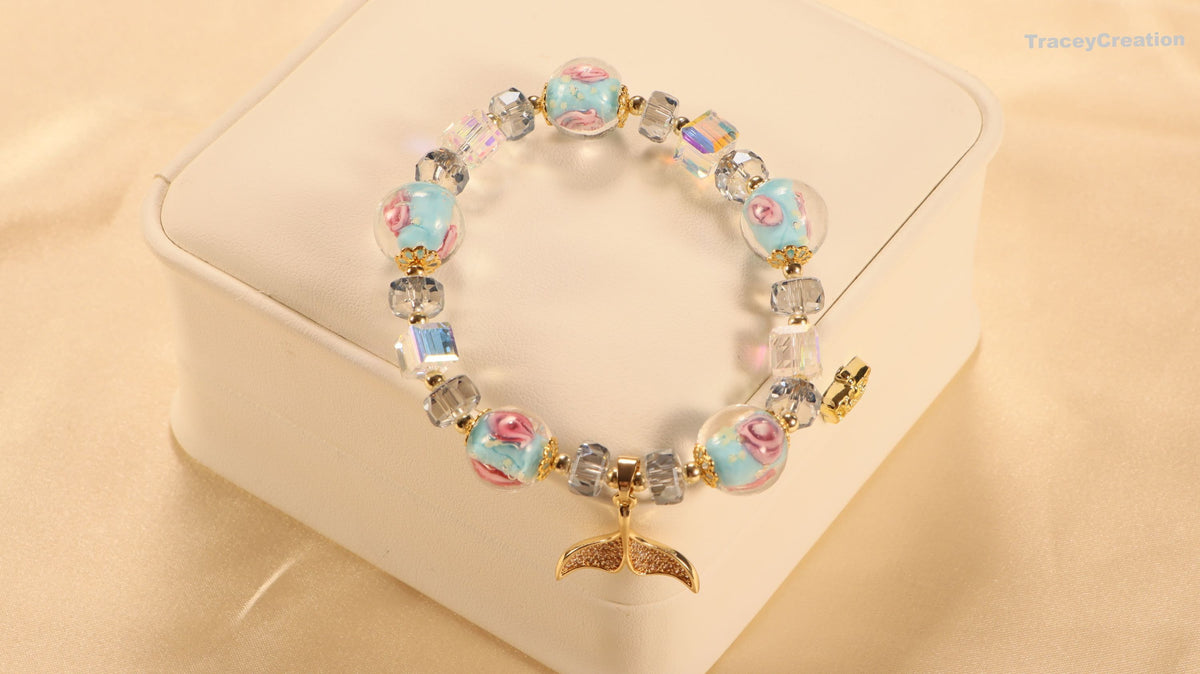 Blue Glaze Crystal Bracelet: Zircon Mermaid Charm