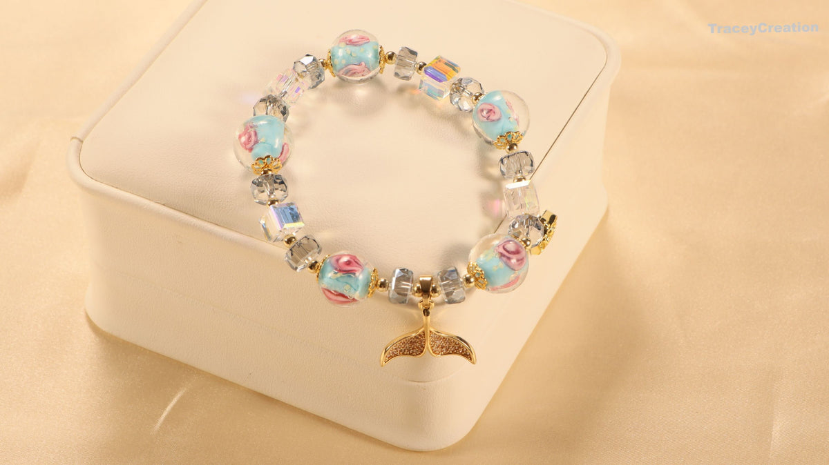 Blue Glaze Crystal Bracelet: Zircon Mermaid Charm
