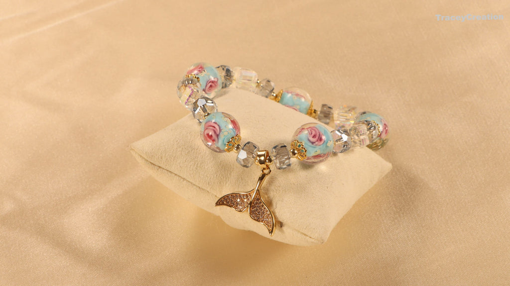 Blue Glaze Crystal Bracelet: Zircon Mermaid Charm