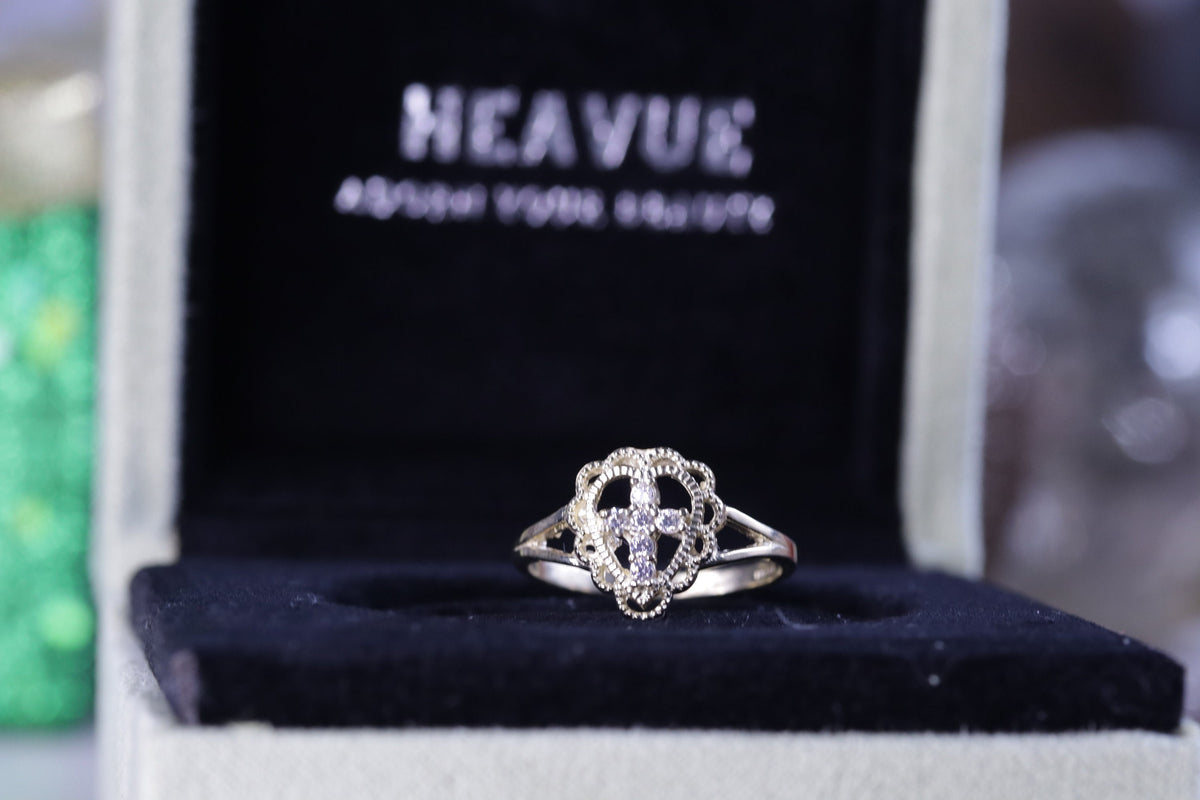 10K Yellow Gold CZ Cross Ring - Religious Gift