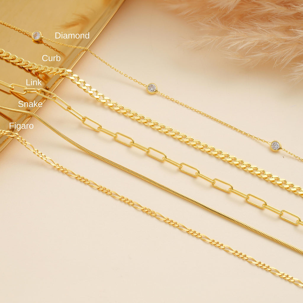 14K Gold Chain Necklaces and Bracelets , Figaro Chain , Paperclip Chain , Curb Chain , Snake Chain , Diamond Chain ,Gold Bracelet ,Necklaces
