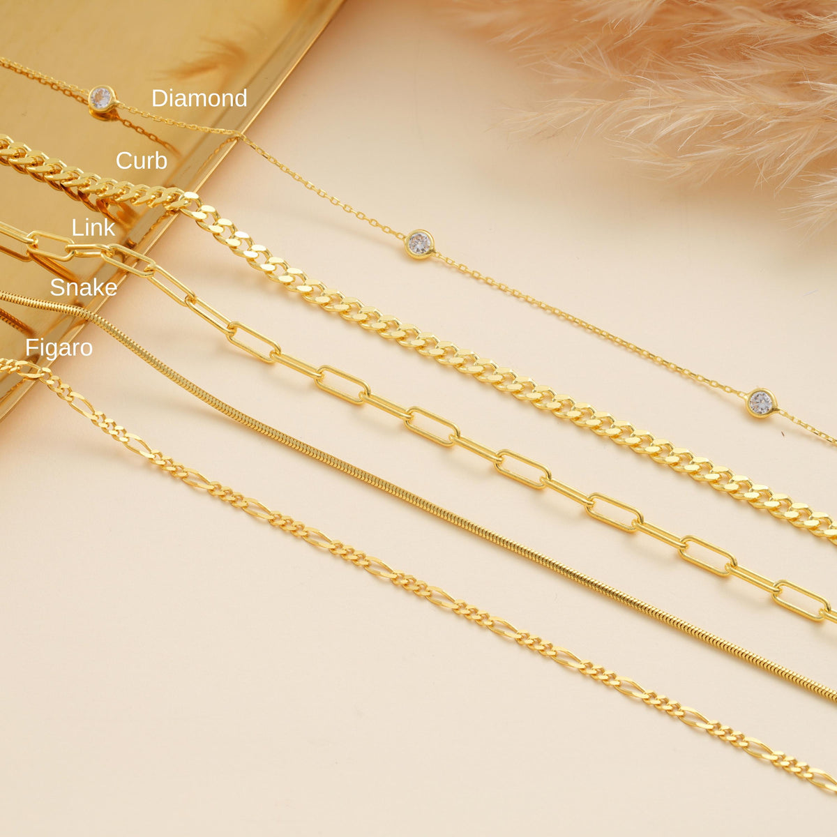 14K Gold Chain Necklaces and Bracelets , Figaro Chain , Paperclip Chain , Curb Chain , Snake Chain , Diamond Chain ,Gold Bracelet ,Necklaces