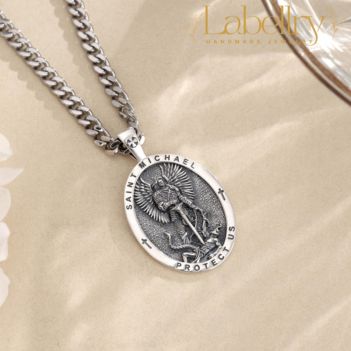 Sterling Silver St Michael Archangel Pendant Necklace, Guardian Angel Saint Michael Medal Amulet, Christian Jewelry, Christmas Gift for Him