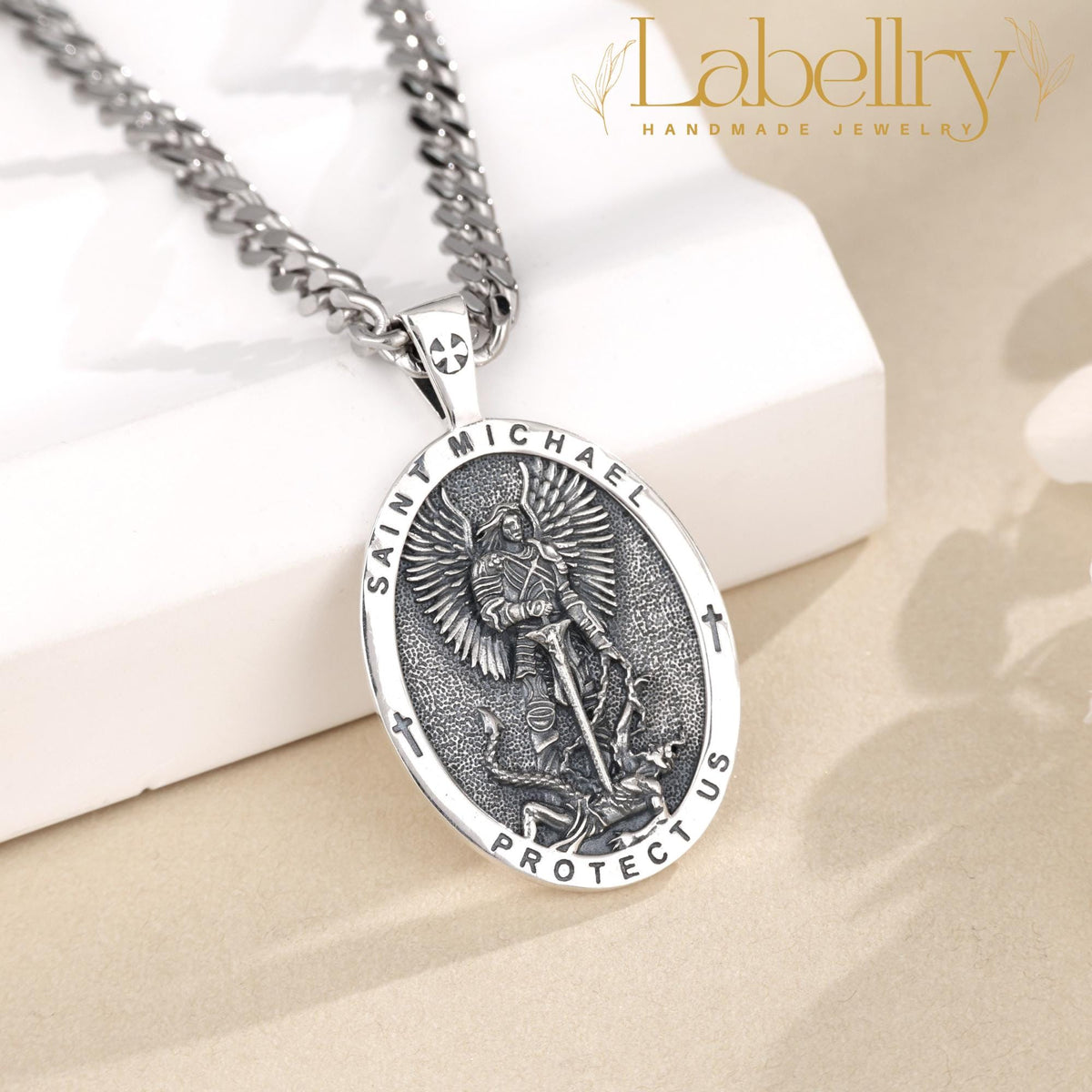 Sterling Silver St Michael Archangel Pendant Necklace, Guardian Angel Saint Michael Medal Amulet, Christian Jewelry, Christmas Gift for Him