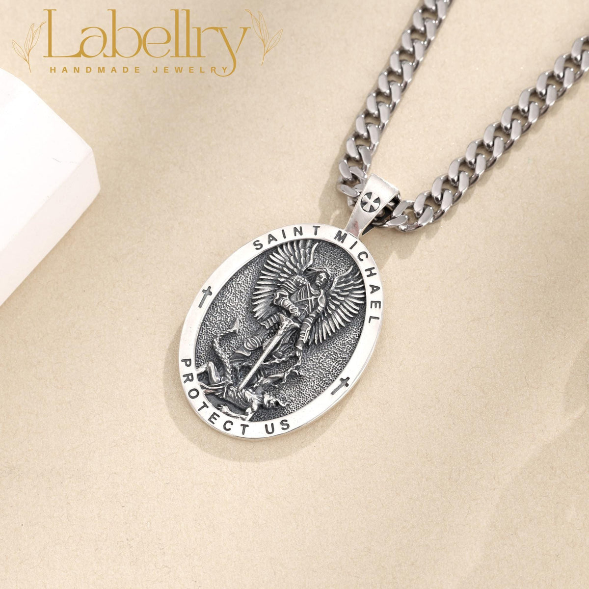Sterling Silver St Michael Archangel Pendant Necklace, Guardian Angel Saint Michael Medal Amulet, Christian Jewelry, Christmas Gift for Him