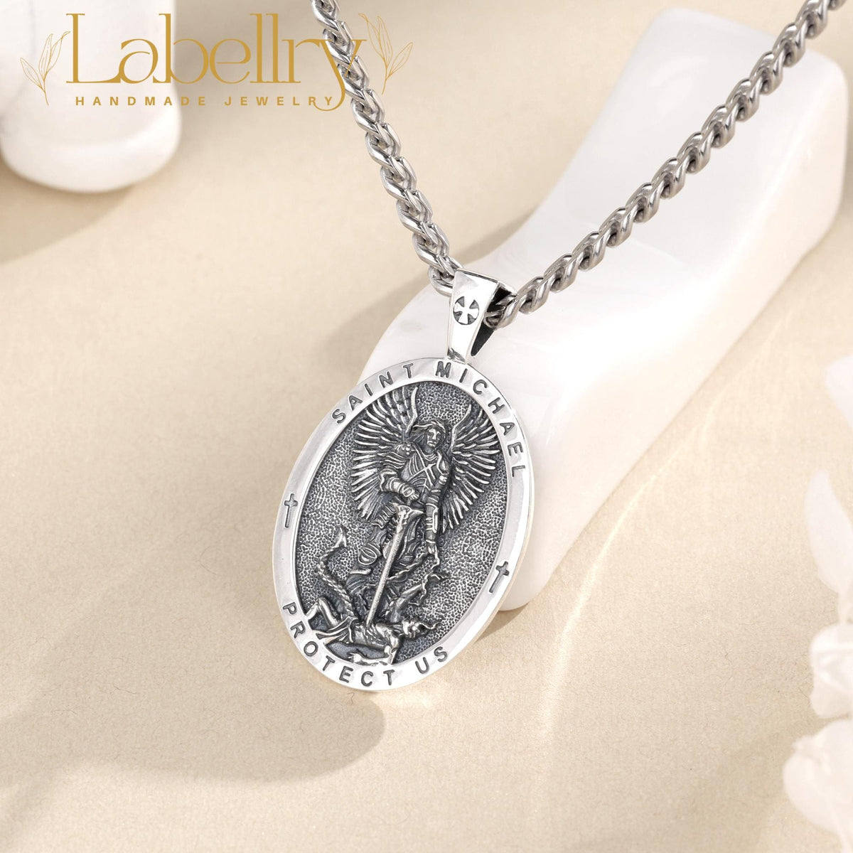 Sterling Silver St Michael Archangel Pendant Necklace, Guardian Angel Saint Michael Medal Amulet, Christian Jewelry, Christmas Gift for Him