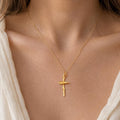 Solid Gold Cross necklace, European Handmade, meaningful religious jewelry, Olive Twig pendant, Modern cross aesthetic Gift