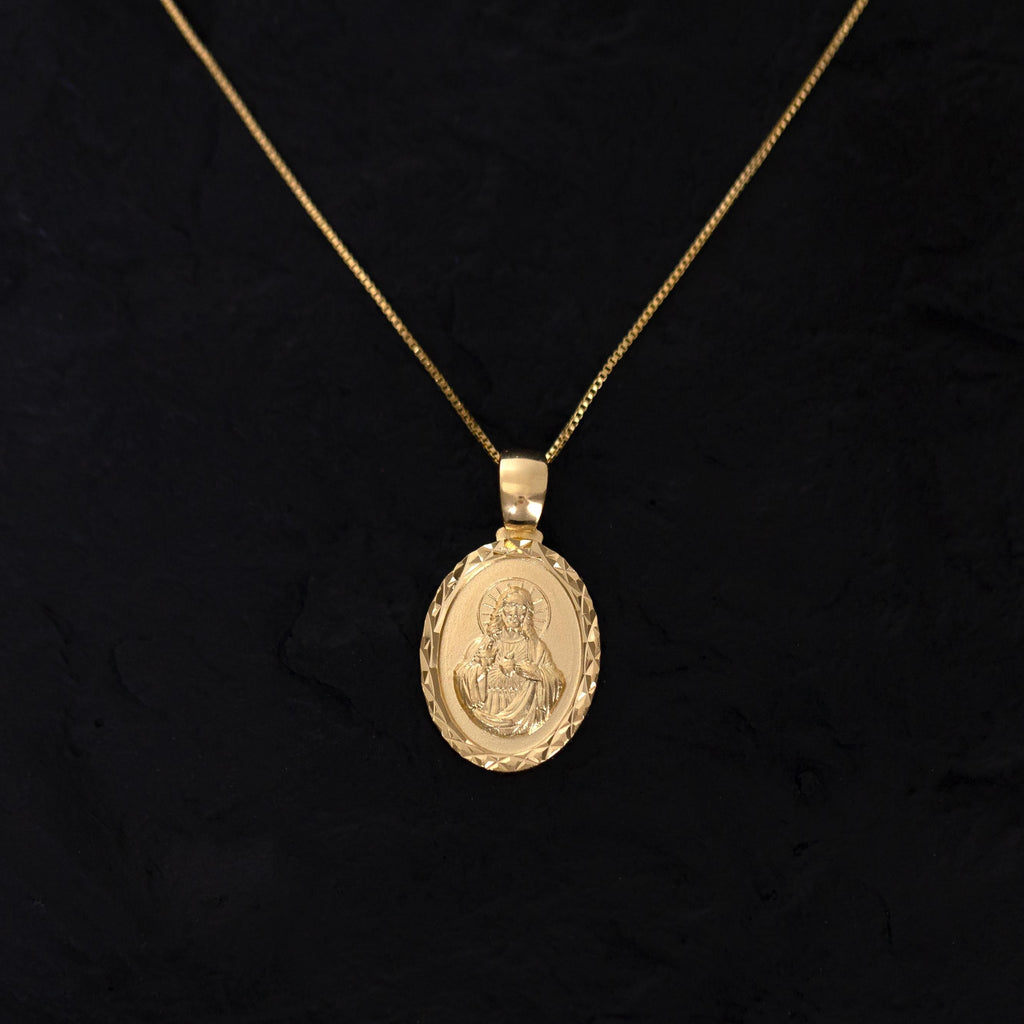 18K Gold Filled Sacred Heart of Jesus Medallion Pendant Necklace Religious Medal Gift Jewelry